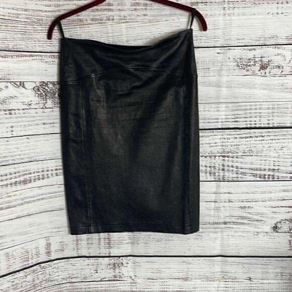 GBTSO Revolve Skirt Womens Sz 0 lambskin Genuine leather Lycra Mini Pencil Black - Picture 4 of 8